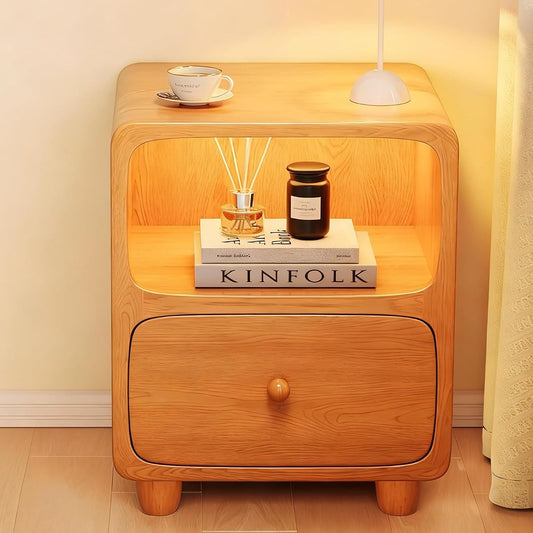 Wood Nightstand with Drawers