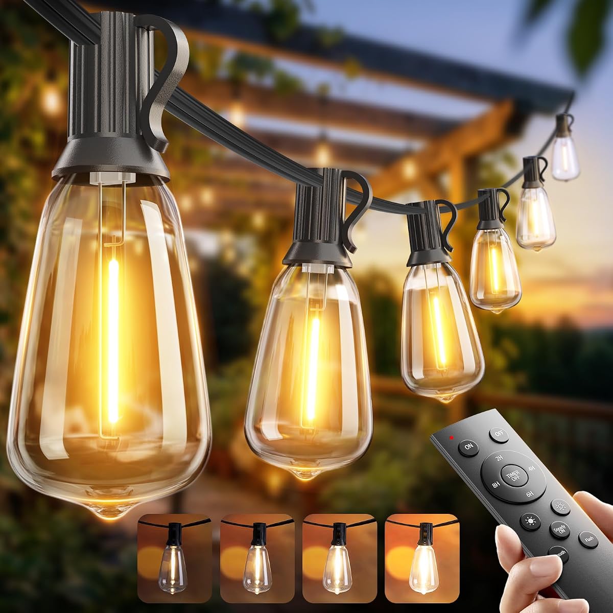 100FT LED Outdoor String Lights with Remote Waterproof Patio Lights with