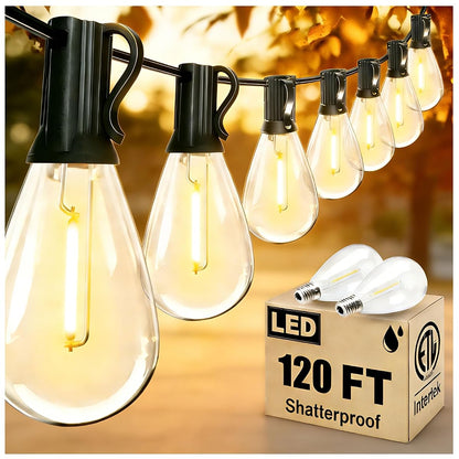 120FT Outdoor String Lights, Ultra Long Waterproof 30+2 Shatterproof Bulbs Led Outside Patio Lights for Porch Deck Garden Backyard Balcony Wedding Party Decor