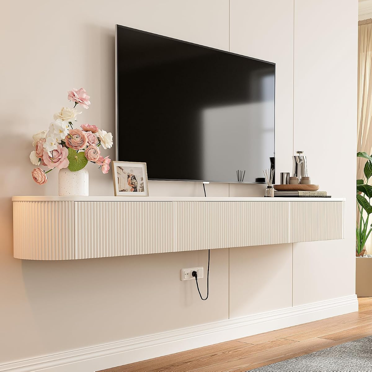 Floating TV Stand with Drawers 55'', Wall Mount TV Stand