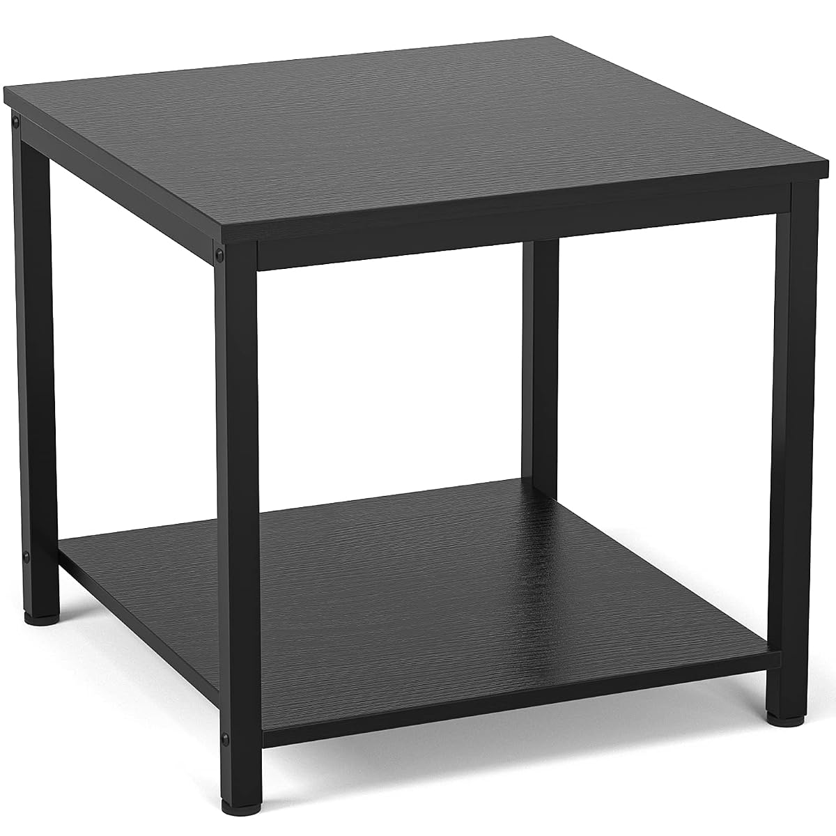 Side Table 20 Inch Square, 2-Tier Coffee Tea End Table Nightstands for Sofa Couch Bed, Metal Wood Accent Modern Simple Industrial Style Side Table for Living Room Bedroom, Black