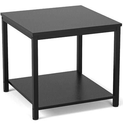 Side Table 20 Inch Square, 2-Tier Coffee Tea End Table Nightstands for Sofa Couch Bed, Metal Wood Accent Modern Simple Industrial Style Side Table for Living Room Bedroom, Black