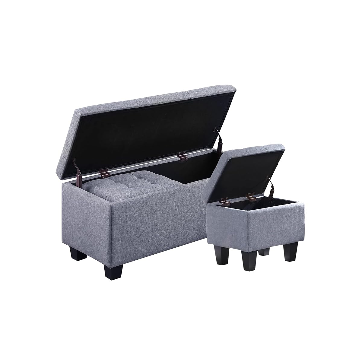 Hinged Storage Ottoman Set of 3, 38'' Living Room Storage Bench with Thick Seating, 2pcs Small Square Dorm Stool Couch Side Foot Rest