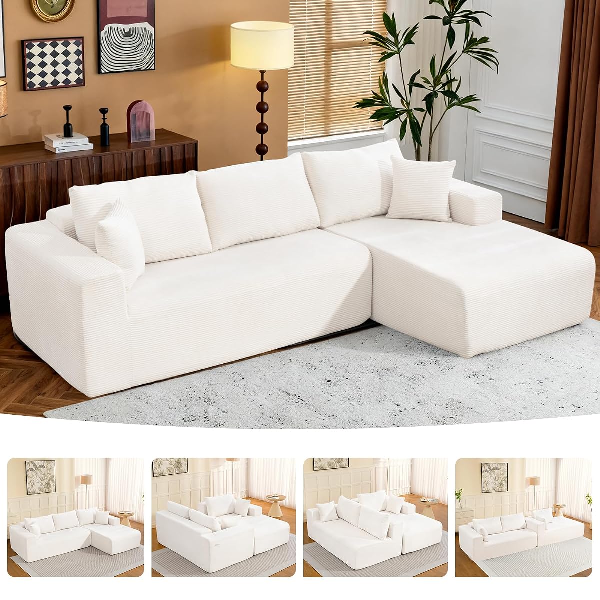 2025 New 108" Cloud Couch Sectional, Comfy Boneless Modular Sectional Sofa with L-Shaped Chaise, Deep Seat Couch for Living Room, No Assembly Required (Beige, Right Facing Chaise)