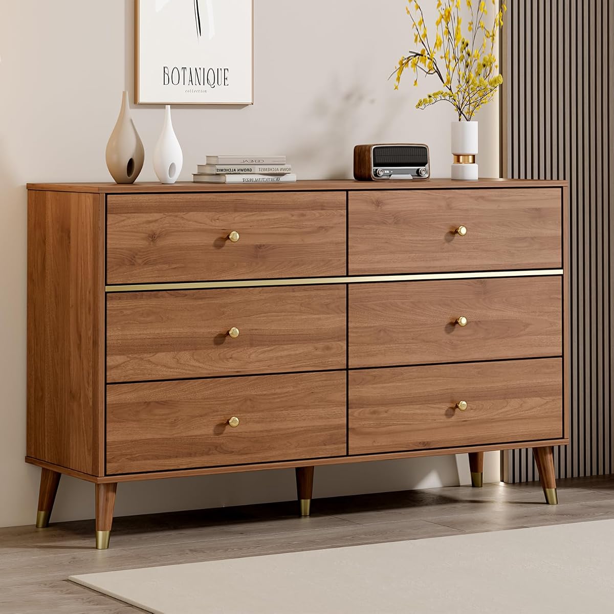 6 Drawer Dresser, 47" Wide Mid Century Chest of Drawers
