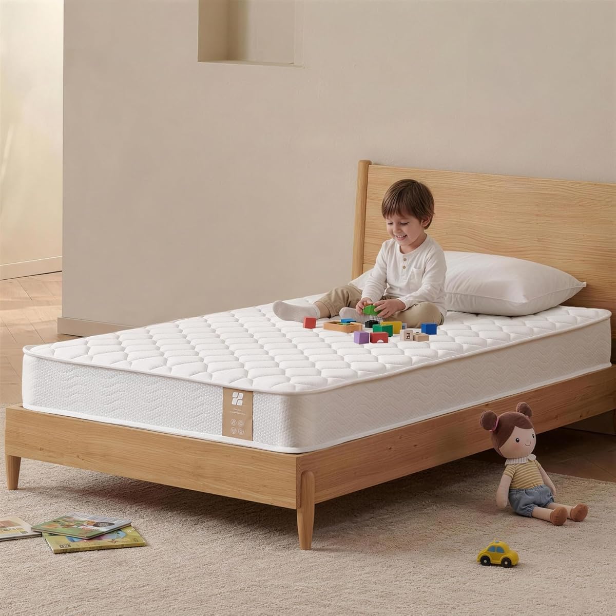 6 Inch Twin Mattress with Bonnell Spring, Twin Mattress for Kids, Memory Foam Mattress for All Night Sleep & Pressure Relief, Certified Safe Foams & Fabric, Fiberglass Free Mattress in A Box