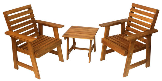 Sequoia Rustic Patio Furniture Set, Acacia Wood 3-Piece Set with 2 Chairs & Table, Rustic Style for Porch, Deck, Backyard, Outdoor, Easy Assembly