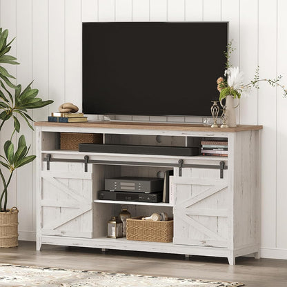 Farmhouse TV Stand for up to 65" TV, Entertainment Center with Ajustable Shelves