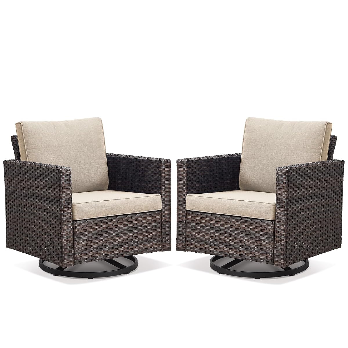 Wicker Chairs Outdoor Bistro Set Oversize Patio Swivel Rocker, Rattan Outdoor Seating Set of 2 Swivel Glider Chairs Wicker Furniture for Porch Deck Backyard with Water-Resistant