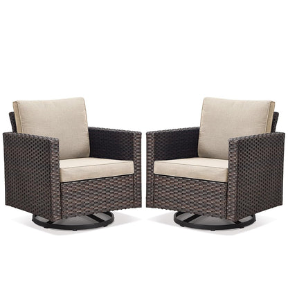 Wicker Chairs Outdoor Bistro Set Oversize Patio Swivel Rocker, Rattan Outdoor Seating Set of 2 Swivel Glider Chairs Wicker Furniture for Porch Deck Backyard with Water-Resistant