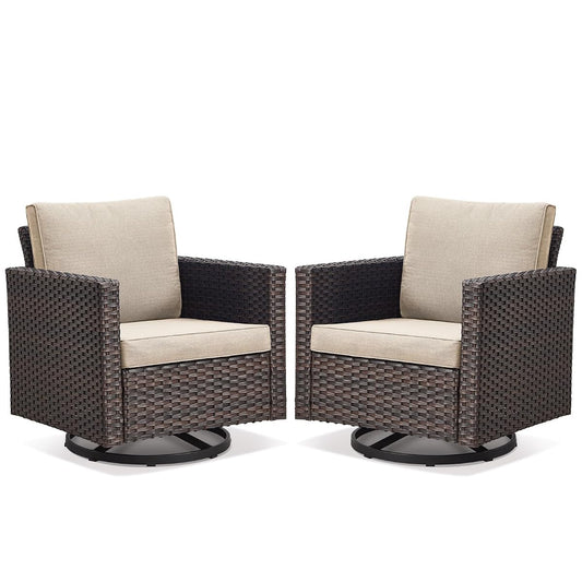 Wicker Chairs Outdoor Bistro Set Oversize Patio Swivel Rocker, Rattan Outdoor Seating Set of 2 Swivel Glider Chairs Wicker Furniture for Porch Deck Backyard with Water-Resistant