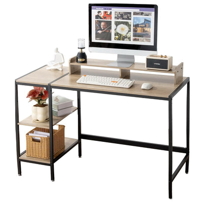47-inch Computer Desk with Storage Shelf - Gray Ideal Gaming Desk for Bedrooms, Small Spaces, and Home Offices Modern Writing Desk for PCs.