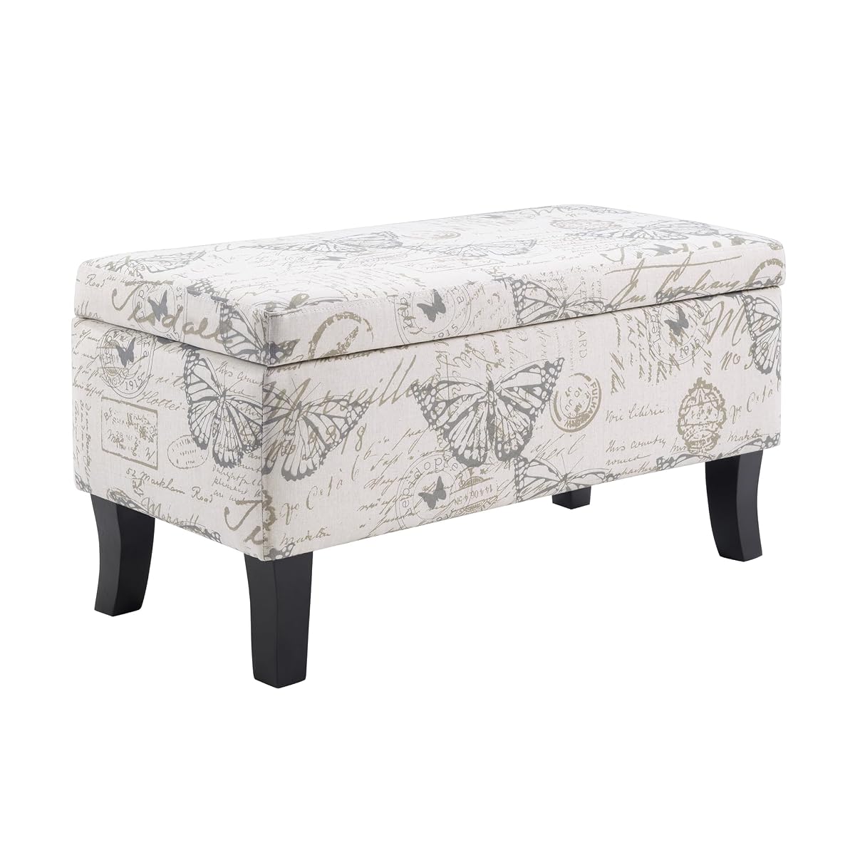 Designs4Comfort Winslow Storage Ottoman Bench 32" - Transitional Upholstered Footstool & Seat, for Living Room, Entryway, Hallway, & Bedroom, Butterfly Fabric