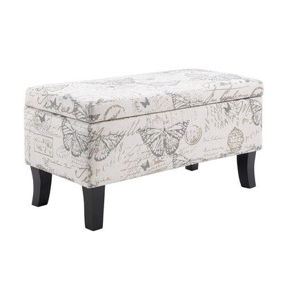 Designs4Comfort Winslow Storage Ottoman Bench 32" - Transitional Upholstered Footstool & Seat, for Living Room, Entryway, Hallway, & Bedroom, Butterfly Fabric
