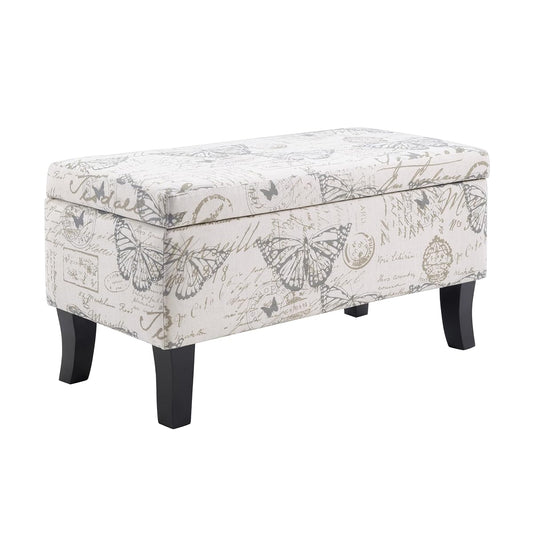 Designs4Comfort Winslow Storage Ottoman Bench 32" - Transitional Upholstered Footstool & Seat, for Living Room, Entryway, Hallway, & Bedroom, Butterfly Fabric