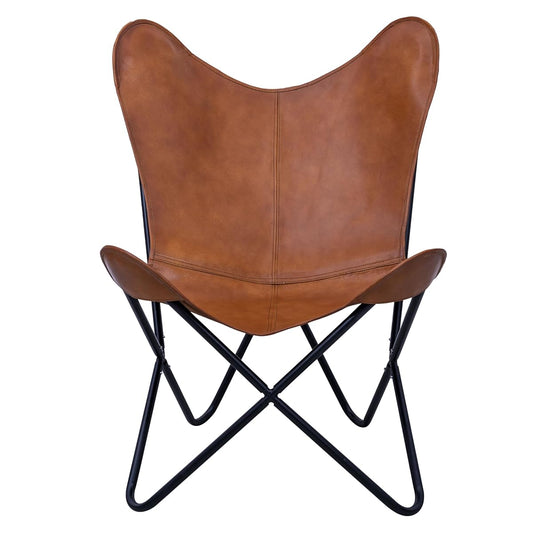 Butterfly Chair - Tan Leather Living Room Chair with Black Metal Base (Iron Frame with Tan Cover)