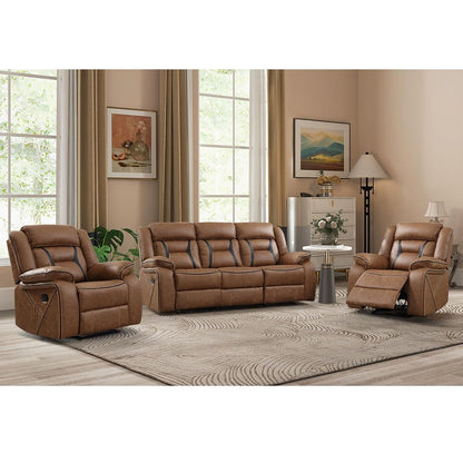 Faux Leather Recliner Sofa Furniture Set for Living Room, 2 Recliner Chairs, 3 Seat Reclining Sofa Couch Set for Meeting Room, Brown