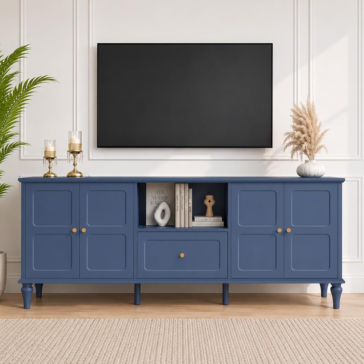 67" Mid-Century Modern TV Stand for TVs Up to 75 Inches, Blue