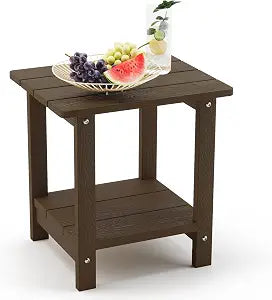 Adirondack Outdoor Side Table, 2-Tier Dark Brown HDPS Patio End Table Weather Resistant,Outdoor Morden Side Table for Patio, Pool, Porch
