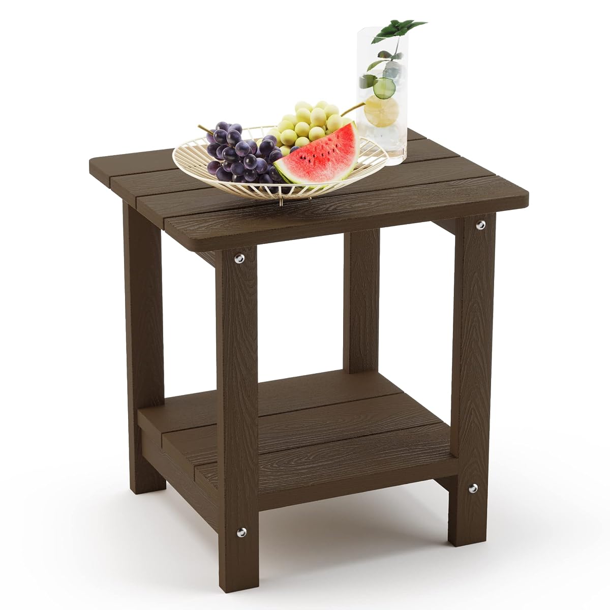 Adirondack Outdoor Side Table, 2-Tier Dark Brown HDPS Patio End Table Weather Resistant,Outdoor Morden Side Table for Patio, Pool, Porch