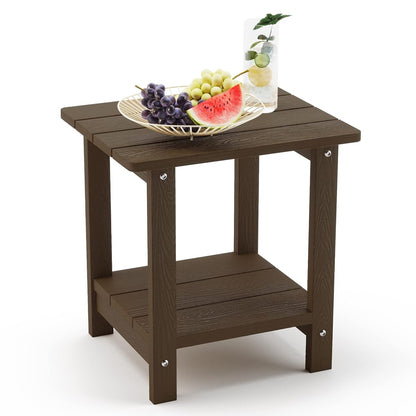 Adirondack Outdoor Side Table, 2-Tier Dark Brown HDPS Patio End Table Weather Resistant,Outdoor Morden Side Table for Patio, Pool, Porch