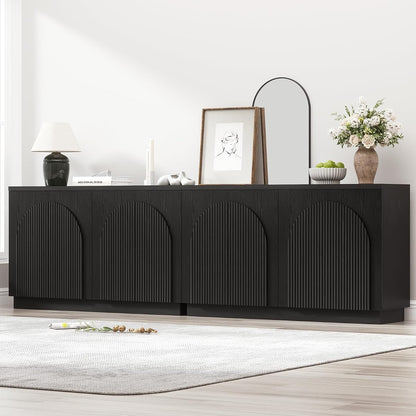 110" Fluted Sideboard Buffet Cabinet with Storage, Credenza, Black