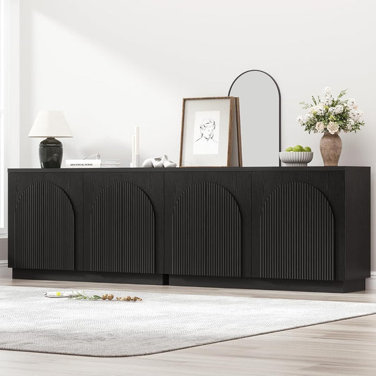 110" Fluted Sideboard Buffet Cabinet with Storage, Credenza, Black