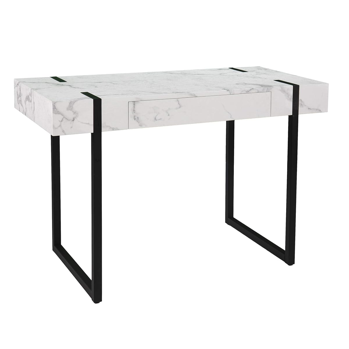 Rangley Modern Faux Marble Desk - Modern Design, White Iron and Wood - Ideal for Home Office, Bedroom (HO1142737)