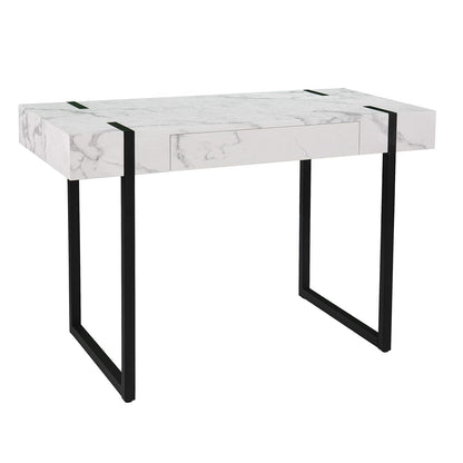 Rangley Modern Faux Marble Desk - Modern Design, White Iron and Wood - Ideal for Home Office, Bedroom (HO1142737)