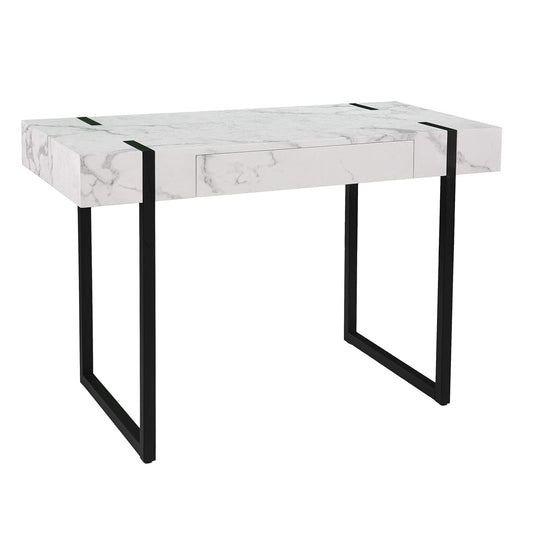 Rangley Modern Faux Marble Desk - Modern Design, White Iron and Wood - Ideal for Home Office, Bedroom (HO1142737)
