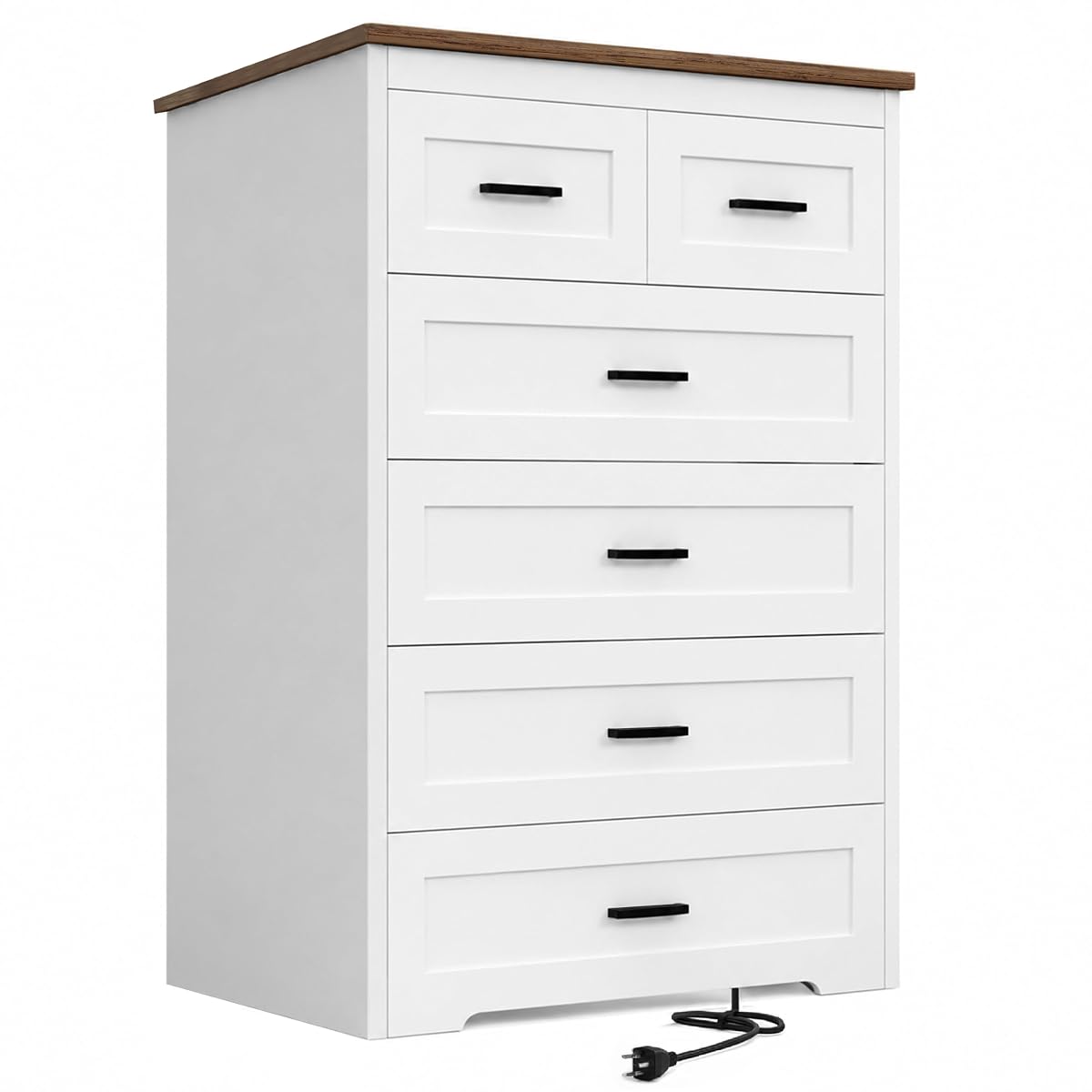 Farmhouse Tall Dresser for Bedroom Wood Chests of Drawers with Charging 6