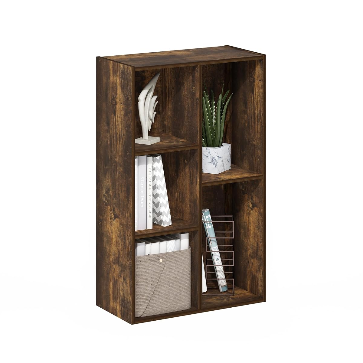 LUDER Book Shelf, 5-Cube Bookshelf, Reversible Bookcase, 9.4 x 19.5 x 31.5, Easy Assembly, for Living Room, Bedroom, Home Office, Amber Pine