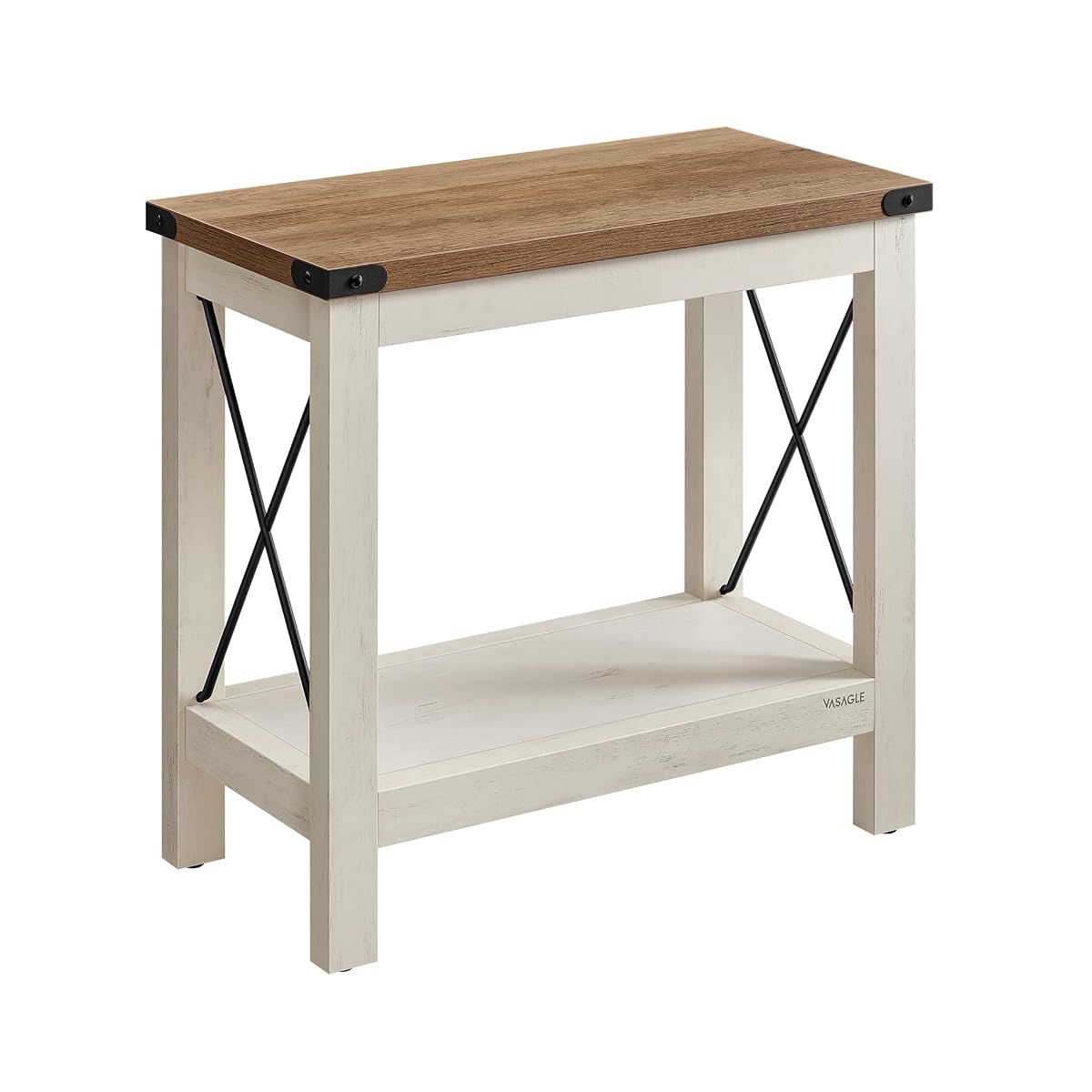 VASAGLE 2-Tier End Table, Side Table with Bottom Shelf, Nightstand for Small Spaces, for Living Room, Bedroom, Farmhouse Style, Rustic White and Honey Brown ULET235W01
