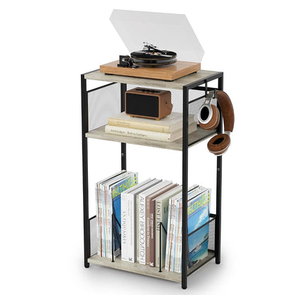 3 Tier End Table, Record Player Stand with Storage Up to 100 Albums