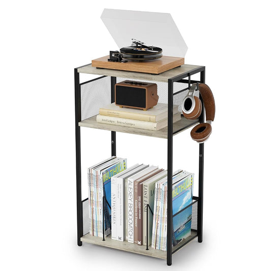 3 Tier End Table, Record Player Stand with Storage Up to 100 Albums