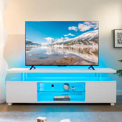LED TV Stand White Entertainment Center, Gaming Center for 60 65 70inch TV, TV Console with Storage, TV Stands for Gaming Living Room, Bedroom and Playroom