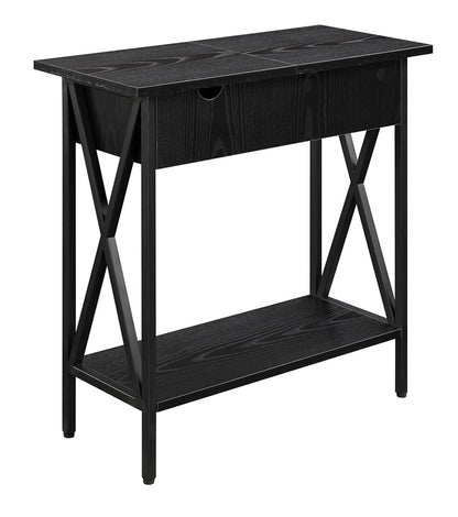 Tucson Flip Top End Table with Charging Station 23.75" - Modern Living Room Table with Storage Shelf, Side Table Side Table, Black/Black