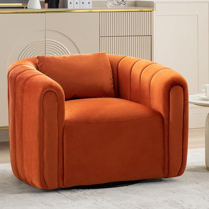 Swivel Barrel Chair,Velvet Accent Chairs for Living Room,Modern Channel Comfy Armchair,Completely Assembled(Orange)