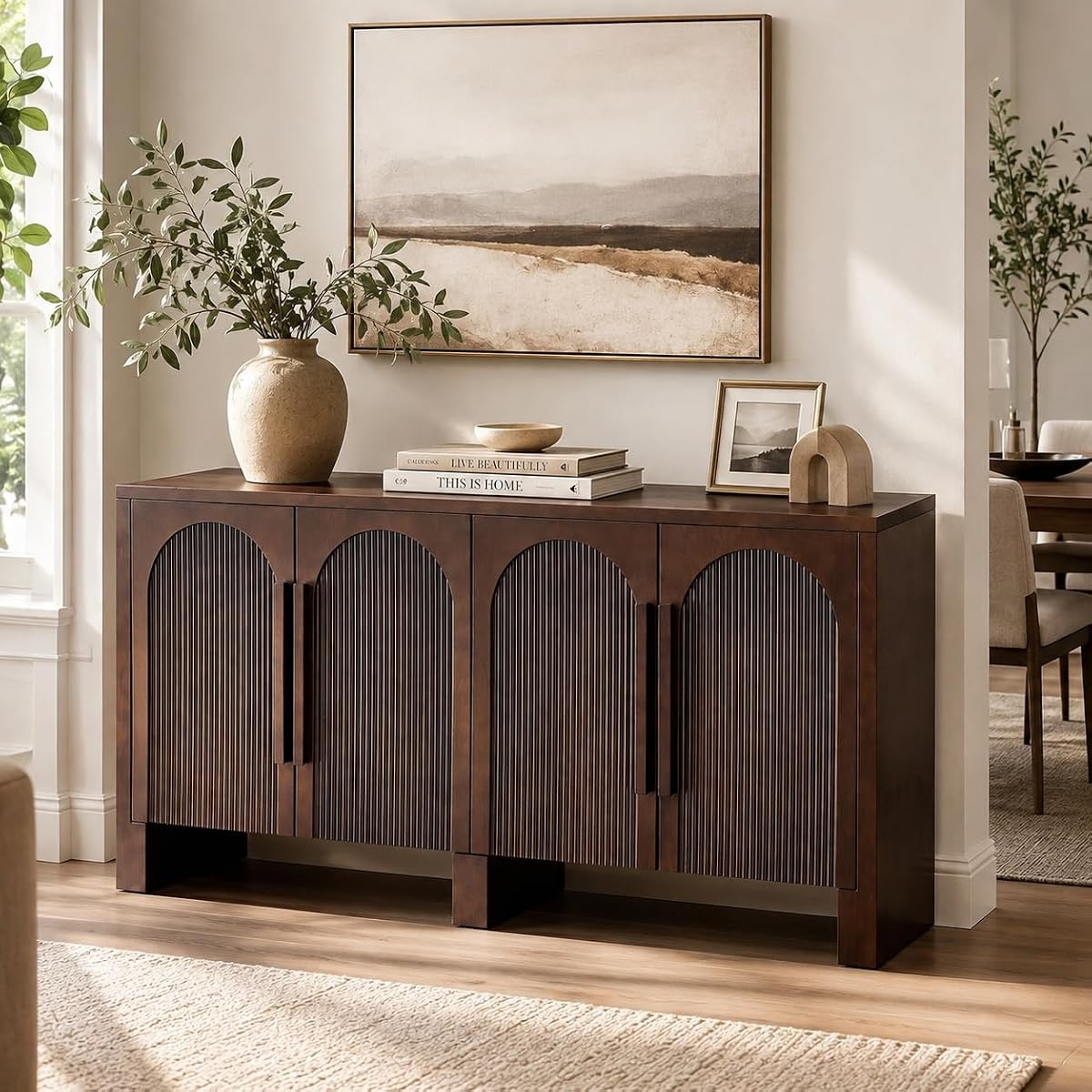 60"Modern Sideboard Cabinet with Storage,Solid Wood Arched Buffet Cabinet