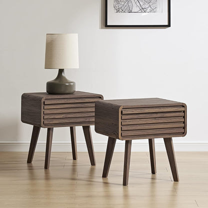 Ensley Mid Century Modern Side Table, Small Accent Tables for Living Room, Mid Century Modern Night Stand, Bedside Tables, Wood Nightstands for Bedroom (Walnut, Set of 2)