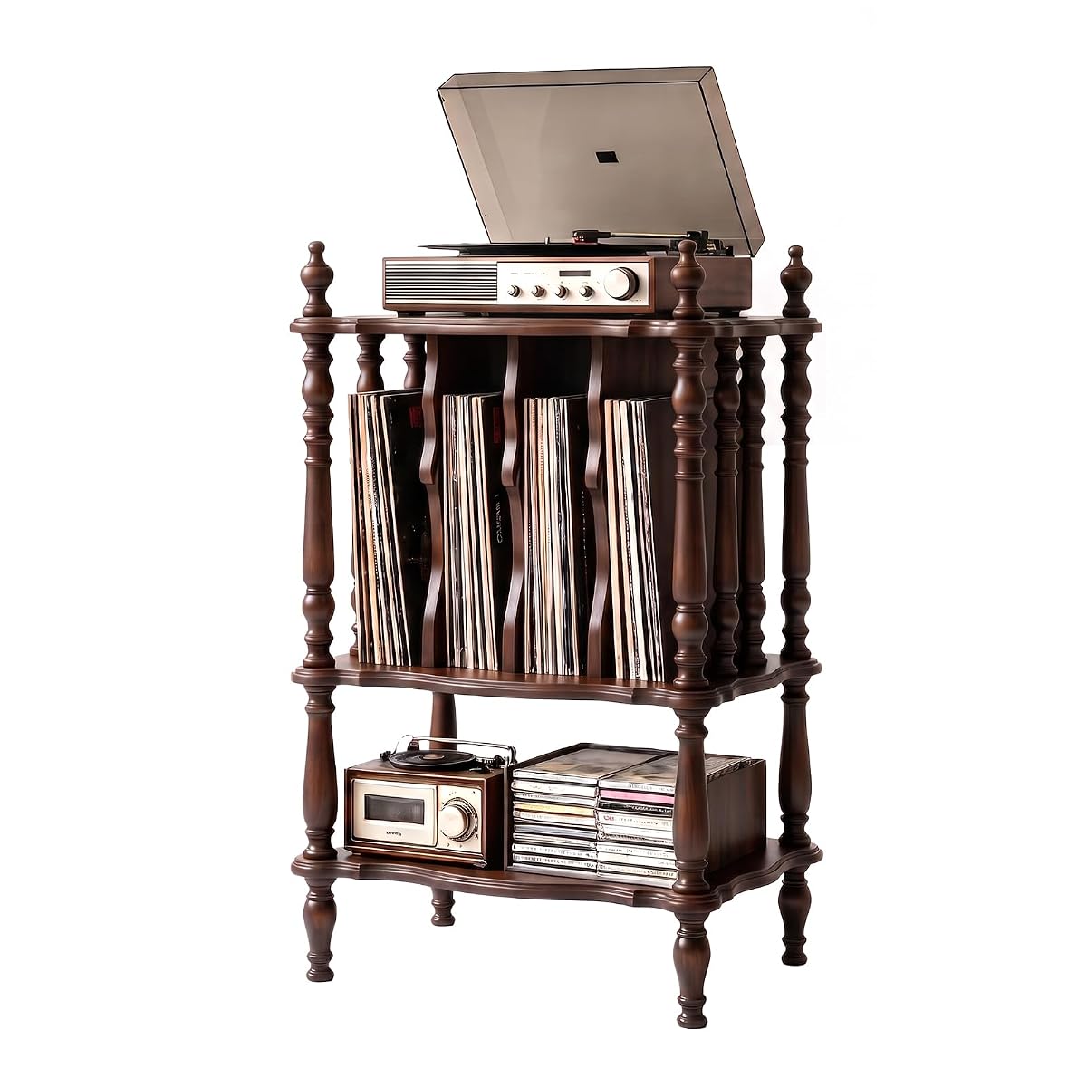 Record Player Stand, Turntable Stand with Vinyl Storage, Walnut