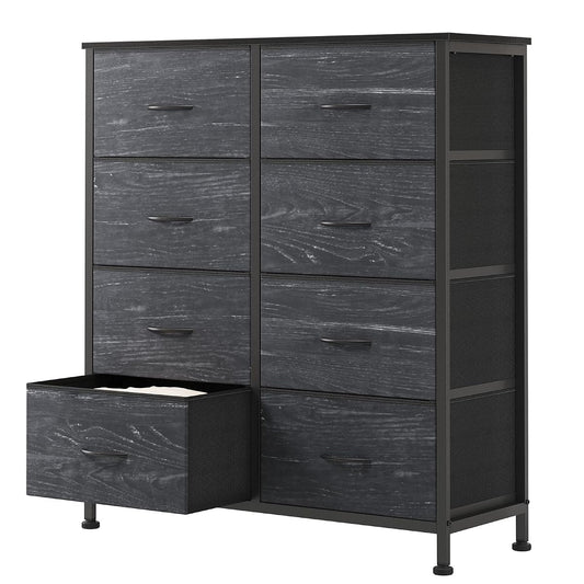 8 Drawer Fabric Dresser for Bedroom, Tall Dresser, Black Wood