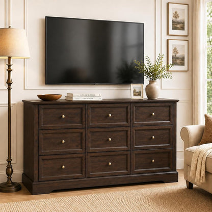 Farmhouse Dresser 9 Drawer, Bedroom Chest of Drawers, Dressers with 9 Drawers