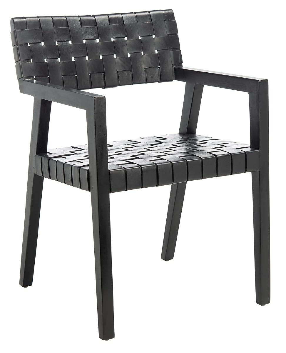 SAFAVIEH Home Collection Cire Black Leather Living Room Accent Dining Chair (Fully Assembled) DCH4004A