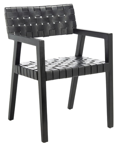 SAFAVIEH Home Collection Cire Black Leather Living Room Accent Dining Chair (Fully Assembled) DCH4004A