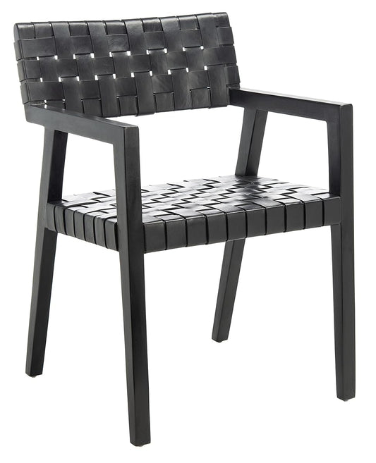 SAFAVIEH Home Collection Cire Black Leather Living Room Accent Dining Chair (Fully Assembled) DCH4004A