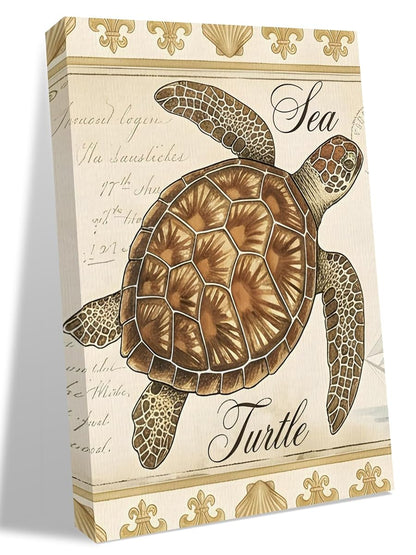 NuYeBiofx Summer Sea Turtle Shell Canvas Wall Art Prints,40"x28" Framed Picture Artwork Vintage Nautical Sailboat Printed Canvas Oil Painting for Living Room Bedroom Office,Ready to Hang