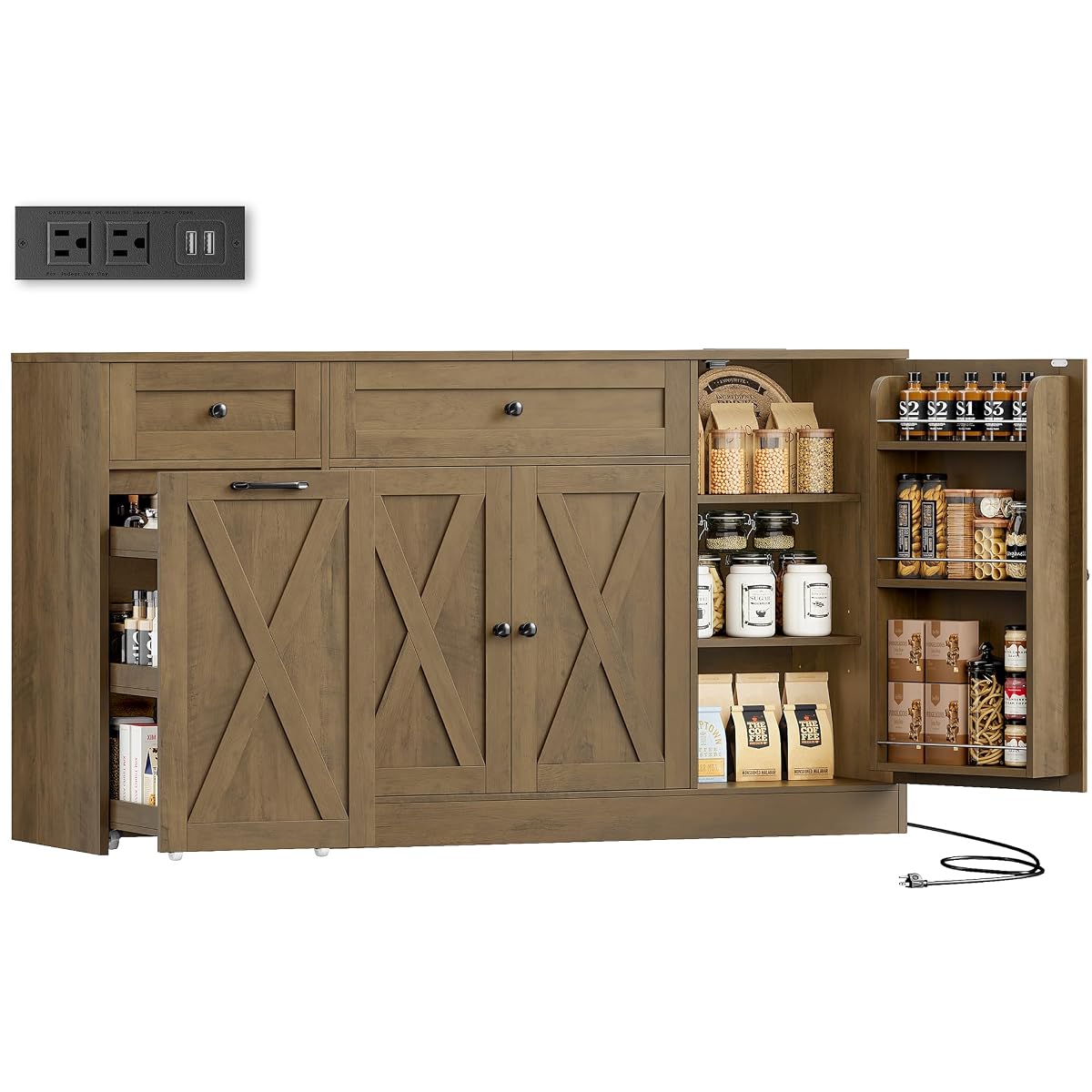 59" W Kitchen Buffet Cabinet with Storage, Coffee Bar Cabinet Brown