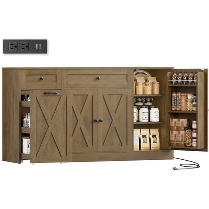 59" W Kitchen Buffet Cabinet with Storage, Coffee Bar Cabinet Brown