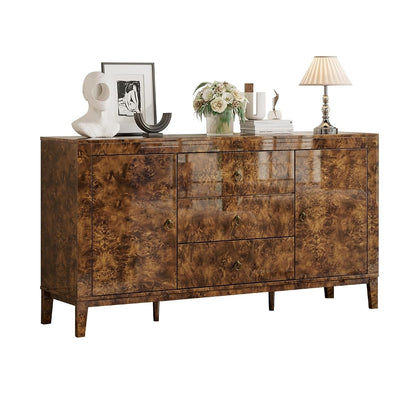 60" Glossy Burl Wood Sideboard Buffet with Storage